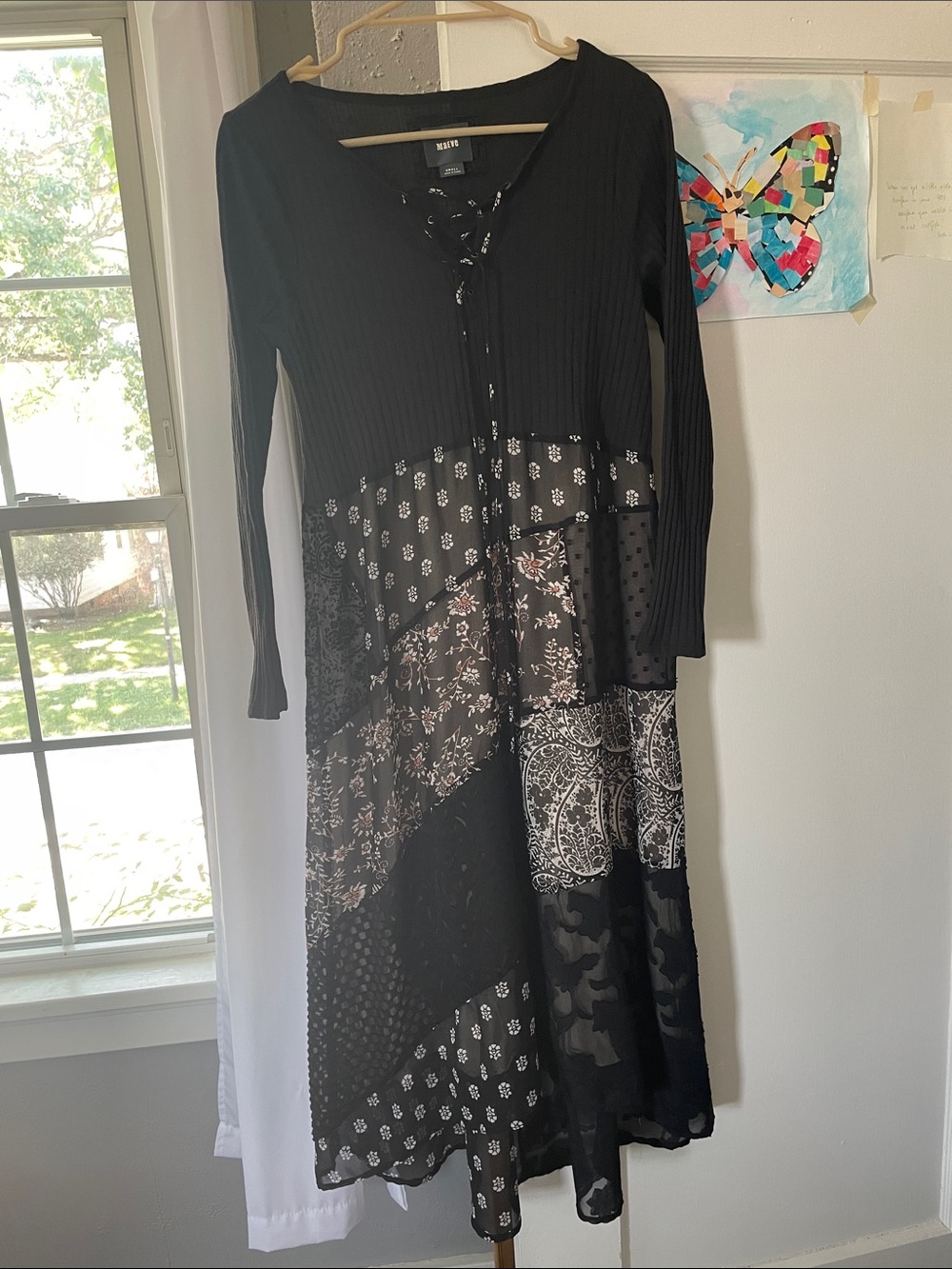 Anthropology Maeve Black Patchwork Floral Dress